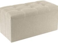 30 Inches Storage Ottoman, Long Shoes Sofa Bench, Fabric Linen Footrest Stool For Laundry, Space, End Bed Storage Seat, Toys Organizer Bin Box With Lidded (Beige, 76X38X38 Cm)