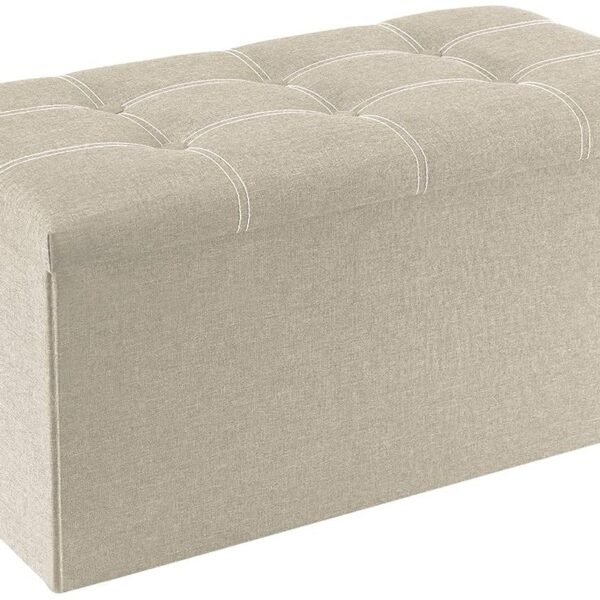 30 Inches Storage Ottoman, Long Shoes Sofa Bench, Fabric Linen Footrest Stool For Laundry, Space, End Bed Storage Seat, Toys Organizer Bin Box With Lidded (Beige, 76X38X38 Cm)