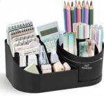 360 Degree Rotating Desk Organizer Makeup Brush Organizers and Pencil Pen Organizers for Desk Desktop Storage Stationery Supplies Cute Pencil Cup Pot for Office School Home (BLACK/)