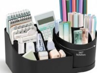 360 Degree Rotating Desk Organizer Makeup Brush Organizers and Pencil Pen Organizers for Desk Desktop Storage Stationery Supplies Cute Pencil Cup Pot for Office School Home (BLACK/)
