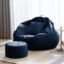 4XL Bean Bag with Footstool & Cushion Ready to Use Filled with Beans | Faux Leather Bean Bag Chair for Home (Navy Blue, XXXL)
