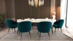 6-Seater Wooden Dining Table Set | Nano Composite Marble Top | Solid Wood Base | Modern Dining Room Furniture with 6 Chairs (Sea Green)