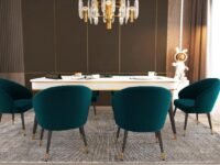 6-Seater Wooden Dining Table Set | Nano Composite Marble Top | Solid Wood Base | Modern Dining Room Furniture with 6 Chairs (Sea Green)