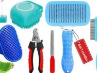 6 in 1 Pet Grooming Kit for Dog and Cat with Shedding Brush Nail Clipper Bath Brush Flea Comb and Complete Grooming Tools Set for Home Pet Hair Care Fur Cleaning and Professional Daily Pet Grooming Use