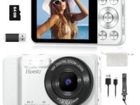64MP 4K Digital Camera, Hoestr 18X Zoom Autofocus Point and Shoot Compact Camera with 64GB TF Card, Flash, 2.8" LCD Screen for Teens Adult Beginner Travel Photography Vlogging（White）