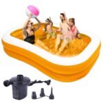 7.5 Feet Rectangular Inflatable Swimming Pool Bathtub Soft Material Adult Spa Bath Tubs with Electric Pump for Outdoor Garden (Multicolor)