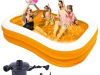 7.5 Feet Rectangular Inflatable Swimming Pool Bathtub Soft Material Adult Spa Bath Tubs with Electric Pump for Outdoor Garden (Multicolor)