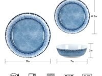 AELS Melamine Dinnerware Set of 18 Pcs Dinner Dishes Set, Lightweight Unbreakable for Indoor and Outdoor Use, BPA Free, Dishwasher Safe, Navy Blue
