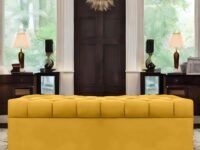 AMATA Eagle Solid Wood 2 Seater Ottoman/pouffe Yellow Suede Velvet Fabric Perfect for Home Living Office Room and Guests (Yellow 3, 2 Seater)(3 Year Warranty)