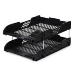 AMIRAL 1 pcs 2 Tier Plastic Document Tray Desk Organizer File Holder Letter Paper Rack Rectangular Desktop File Stand Storage Basket for Office Home Study Table(Multicolor)