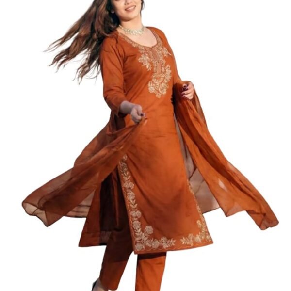 ANNI Designer Women's Rayon Viscose Embroidered Straight Kurta with Pant & Dupatta | Ethnic Kurta Set for Festive, Casual & Office