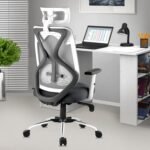 ASTRIDE Ergofit Ergonomic Office Chair for Home | 3-Years Warranty | 2D Headrest, Adjustable Arms & Lumbar Support | Tilt Lock Mechanism [Heavy Duty Chromium Metal Base, Grey-White]