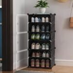 AYSIS 6 Shelf Multi-Purpose Plastic DIY Shoe Rack Box Organizer for Home, Home Storage Shoe Rack Stand with Door for Entryway, Chappal, Slipper, Sandals, Black, 6 Shelf, 3 Door