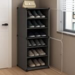 AYSIS Plastic Shoe Rack for Home | 𝟔 𝐒𝐡𝐞𝐥𝐟 DIY Shoe Rack with Door for Home Storage Plastic Box Organizer, Metal Door Frame, Chappal Slipper Sandals Stand (Grey, 6-Shelf-2-Door)