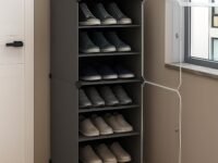 AYSIS Plastic Shoe Rack for Home | 𝟔 𝐒𝐡𝐞𝐥𝐟 DIY Shoe Rack with Door for Home Storage Plastic Box Organizer, Metal Door Frame, Chappal Slipper Sandals Stand (Grey, 6-Shelf-2-Door)