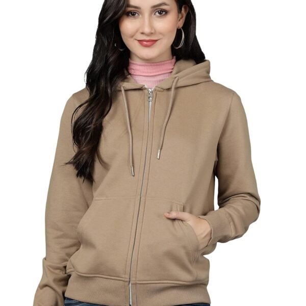 Alan Jones Clothing Women's Solid Zipper Hooded Sweatshirt | Front Zip, Ribbed Hem, Lined Hood, Casual Winter Wear