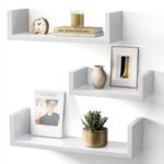 Amada Homefurnishing Floating Shelves Wall Mounted,Wall Shelf For Bathroom,Bedroom,Kitchen,Living Room,U-Shaped Decorative Wall Shelves Includes 3 Lengths,12-24 Inch Long,Amfs18W-Engineered Wood,White