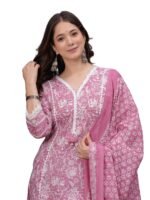 Amayra Women's Pure Cotton Printed Straight Kurta Set with Palazzo Pants & Dupatta- Ethnic Wear