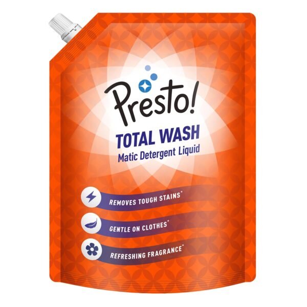 Amazon Brand - Presto! Total Wash Matic Detergent Liquid | 2 Litre | Removes Tough Stains | Gentle On Clothes | Refreshing Fragrance | Liquid Detergent For Washing Machine & Hand Wash