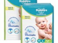 Amazon Brand - Supples Premium Baby Diaper Pants | 124 Baby Diapers | Large | 9-14 Kg | 12 Hrs Absorption | Cushiony Cotton Soft Fabric | Phthalates-Free | Triple Leak Guard | 62 Count, Pack of 2