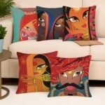 Amazon Brand - Umi Rajasthani Culture Printed Polycotton Cushion Covers | Decorative Square Throw Pillow Cases for Sofa, Living Room & Bedroom | Set of 5 (16 x 16 Inches)