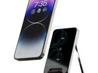 Ambrane 15W Wireless Charger with Stand | Fast Charging Pad with Digital Display & Alarm for iPhone 14/13/12, Galaxy S23/S22/S21, AirPods with Attached Cable, Phone Holder (Powerpod Pro, Black)