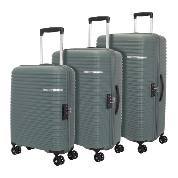 American Tourister Hard PP Check-In Suitcase with TSA Lock, Liftoff+ & 8 Wheel, Trolley Bag for Travel, Travel Bag with Double Wheel, Dark Olive, Small-55Cm/ Medium-67Cm/ Large-79Cm, Set of 3