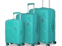 American Tourister Instavibe 3Pc Set Trolley Bag for Travel Polypropelene Suitcase with Mounted TSA Lock,Double Wheels,Flexi Packing Straps,and Side Hooks for Men & Women-Mint,82 Cm,Hard,8,Green