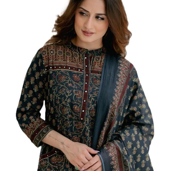 Arayna Women’s Cotton Printed Kurta Set with Palazzo Pants and Dupatta | Ethnic Straight Kurta