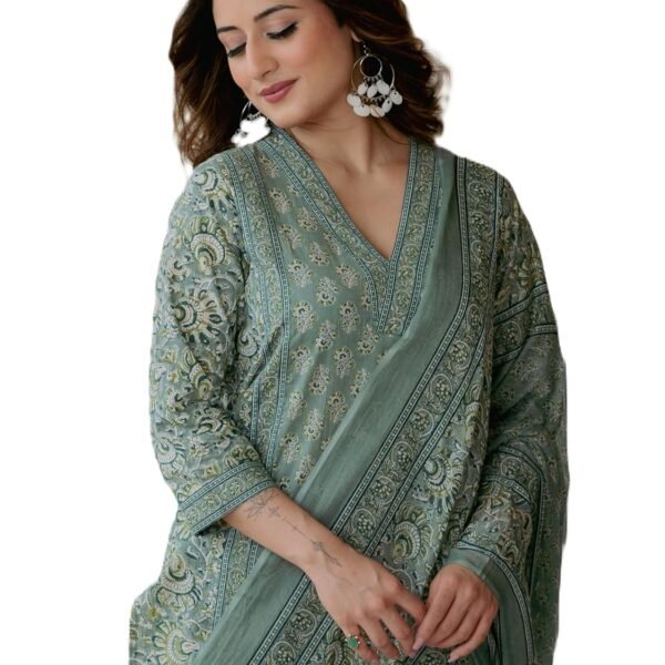 Arayna Women’s Cotton Printed Kurta Set with Pants & Dupatta | Elegant Ethnic Wear for Women | Floral Print | Comfortable Suit Set