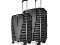 Aristocrat Air Pro Set of 2 Hard Luggage (66cm and 76cm) | Medium and Large Check-in Luggage | Lightweight Luggage with Strong Wheels, Secured Combination Lock | Jet Black | Unisex | 3-Year Warranty