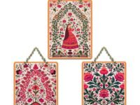 Artvibes Pichwai Floral Art Decorative Wall Art MDF Wooden Wall Hanger for Home | Handcrafted Art | Festive Decor | Wall Art Print | Paintings For Wall | Unique Gift Items (WH_96151N), Set of 3