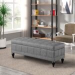 BLACK OAK Storage Bench, Rectangular Upholstered Footstool with Wood Frame, Storage Chest Footrest with Seat, Modern Fashion Storage Bench, Furniture for Entryway&End of Bed&Sofa Side (Grey)