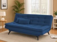 BRAXTON Slany 3 Seater Sofa Cum Bed for Living Room (Blue Fabric) Premium Fabric Sofa