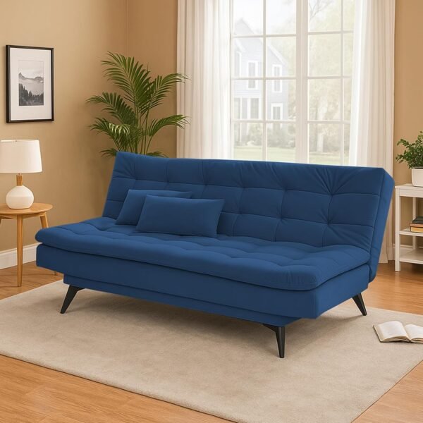 BRAXTON Slany 3 Seater Sofa Cum Bed for Living Room (Blue Fabric) Premium Fabric Sofa