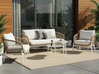 BRISHI Outdoor 4 Seater Sofa Set | Balcony Sofa | Patio Furniture Sets | Conversation Sets | Braid & Rope Garden Sofa Set (Beige), 220 cm, 70 cm