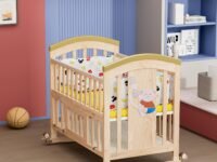 BabyTeddy ® 9 in 1 Patented Multifunctional Baby Crib Baby Wooden Cot Baby Bed Cradle Bedside Crib Rocker Swing Convertible Desk and Kid’s Sofa with Mattress and Mosquito Net (Natural)