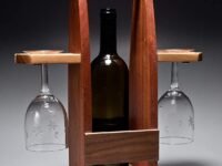 Bar Cart with Wine & Glass Holder - 3 Shelf Rustic Wooden Serving Trolley