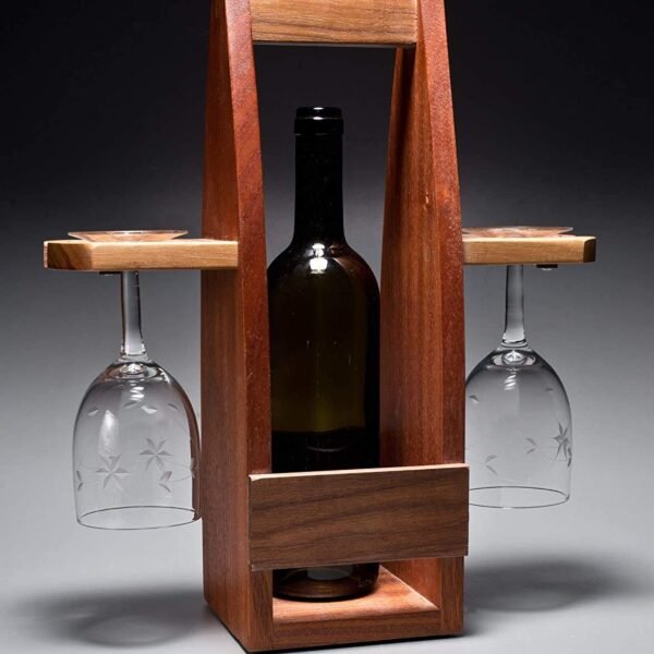 Bar Cart with Wine & Glass Holder - 3 Shelf Rustic Wooden Serving Trolley