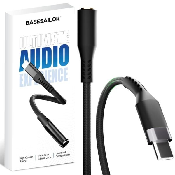 Basesailor Type C to 3.5mm Audio Jack Connector/Adapter [6 months Warranty*] with DAC Compatible for iPhone 17/16/15 Series/Samsung/OnePlus/Google/Nothing/Motorola & Other Phones -Headphones Converter