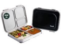 Basil Bento Box - Bento Lunch Box for Kids and Teenagers, 900 ml | 3 Compartment Lunch Box | Stainless Steel Tiffin Box for Kids | Leak Proof Lunch Box | Ideal for Teenagers. Kids & Adults-Black