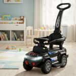 Baybee Speedy Pro Ride on Cars for Kids | Portable Baby Push Rideons with Parental Handle & Safety Guardrail | Kids Car with LED Lights, Music & Backrest | Ride on Car for Baby 1-3 Years (Black)