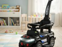 Baybee Speedy Pro Ride on Cars for Kids | Portable Baby Push Rideons with Parental Handle & Safety Guardrail | Kids Car with LED Lights, Music & Backrest | Ride on Car for Baby 1-3 Years (Black)