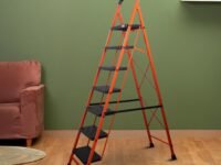 BonKaso Premium Steel Multipurpose Climb Easy Anti-Slip 7-Step Foldable Ladder with Safety Clutch Lock, Support Handle and Tool Tray for Home, Load Capacity Upto 120kg - (Orange & Black)