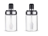 Borosilicate Glass Food Storage Spice Salt Sugar Condiment Jar with Spoon and Olive Oil Bottle with Brush Combo for Kitchen (Transparent)(Set of 2)(250ml)