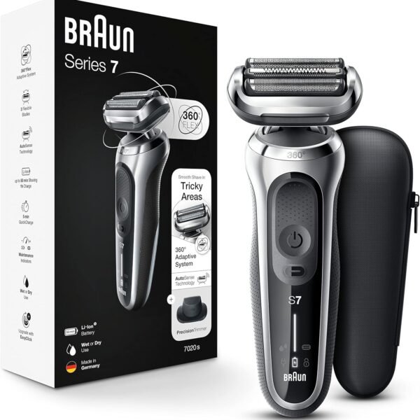 Braun Electric Razor for Men, Series 7 360 Flex Head Foil Shaver with Precision Beard Trimmer, Rechargeable, Wet & Dry and Travel Case, Black, 5 Piece Set
