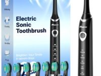 Bymore Electric Toothbrush for Adults, Sonic Rechargeable Toothbrush with 8 Brush Heads, 330-Day Battery, 5 Cleaning Modes & 2-Min Timer, Travel-Friendly Ultra Clean Design – Black