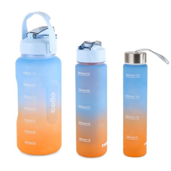 CELLO All Day Set of 3 Pieces Water Bottles Daily Use, Sky Blue (310ml, 790ml, 2085ml) | BPA Free Leakproof Lightweight Easy to Carry Different Sizes Water Bottle For School, Workout, Gym & Office