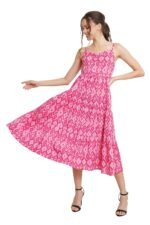 COTLAND Fashions Breathable Cotton Printed A-Line Midi Dress for Women