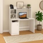 Callas Engineered Wooden Study Table with Hutch & Bottom Storage, Office Work Desk for Laptop Study Computer Table for Home (ST-05-White)